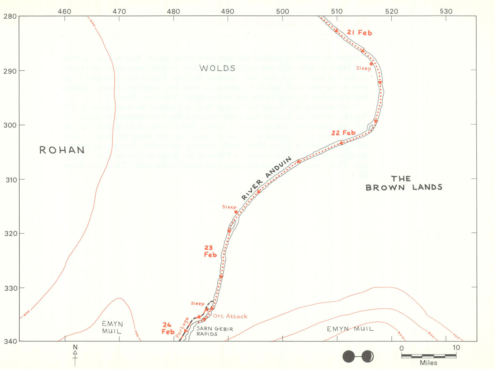 MIDDLE-EARTH Anduin & Rohan. Frodo's route. TOLKIEN/STRACHEY 1981 old map